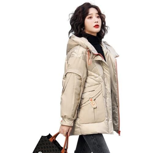 2020 High Quality Winter Down Jacket Women Hooded White Duck Down Coat Fashion Stitching Thick Warm Outwear Student Tops KW460