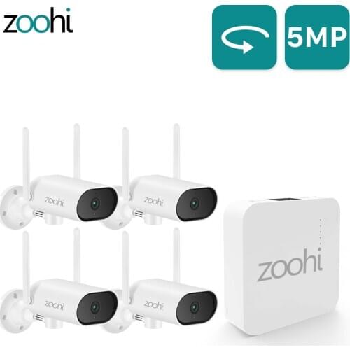 Zoohi 1920P Pan&Tilt Security Camera Set 5MP Wireless Mini NVR Kit Outdoor Sound Record Camera System Surveillance Video System