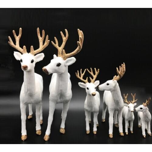 1 Pcs Plush Simulation Christmas White Reindeer Standing Xmas White Elk Deer Dolls Home Party Decoration