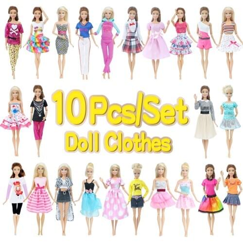 10 Set/Lot Fashion Design Dress Outfit Noble Party Gown Clothes for Barbie Doll Princess Doll Accessories Baby Girl DIY Toy