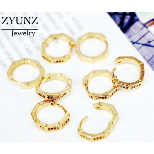 10 Pairs, Trendy Gold Color Geometric Hoop Earrings Jewelry for Women Rainbow CZ Charm Earrings Wedding Party Gifts