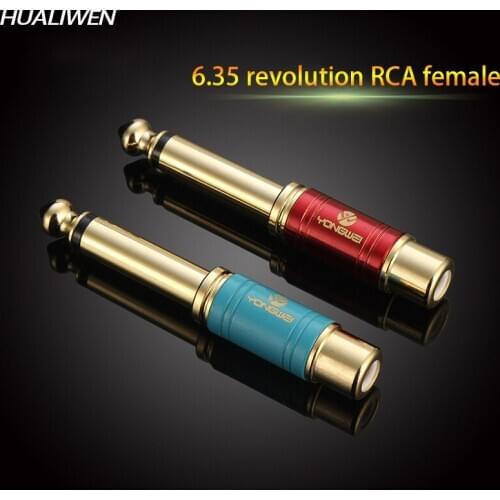 2pcs Gold Plated 6.35mm 1/4" Male Mono Plug to RCA Female 6.5mm Jack Audio Stereo Adapter Connector Plug Converter Sound Mixer