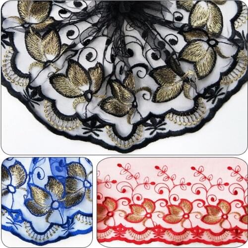 2yds 17cm Gold lace Embroidery accessory clothing lace fabric mesh decorative skirt embroidery flowers European style 4Color L15
