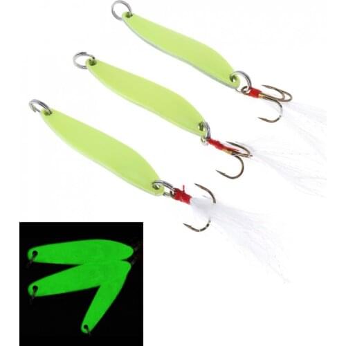 3pcs Luminous Trout Spoon Metal Fishing Lures Spinner Baits Bass Hooks Tackle