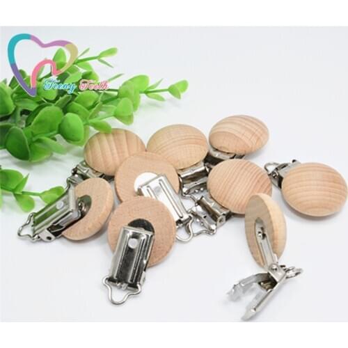 5 PCS Beech Wood Pacifier Clips Baby Dummy Clip DIY Infant Soother Clasps Chain Accessories BPA FREE Funny Baby Pacifier Holder