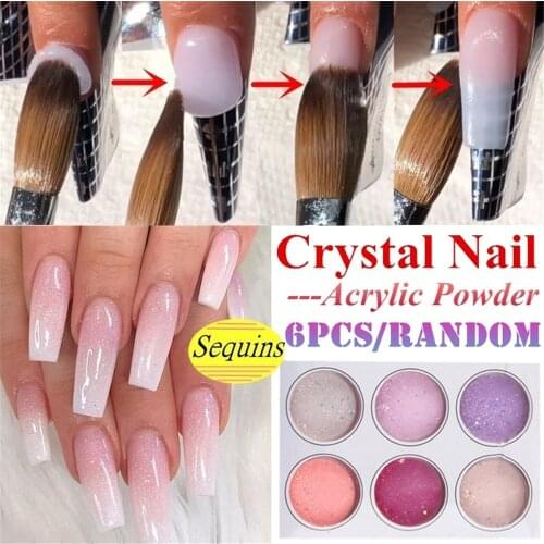 6Pcs Acrylic Powder Carving Crystal Polymer 3D Nail Art Tips Builder Manicure Acrylic Powder For Nails Color Random