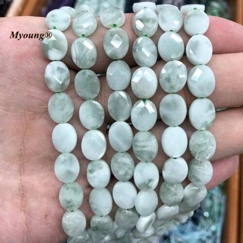 10x12mm Faceted Oval Green Angelite Angel Stone Beads For DIY Necklace Bracelet Jewelry Making MY210814