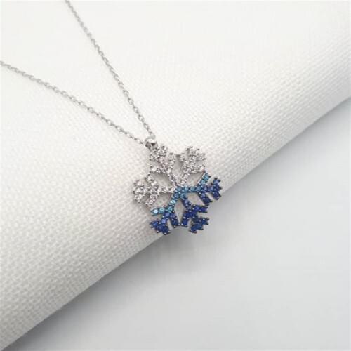 925 sterling Color Pass Snowflake Necklace Women Silver Necklace