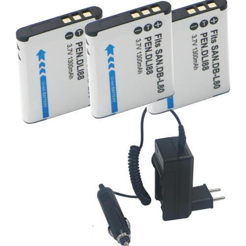 3Pcs DB-L80 DB-L80A DBL80 Replacement Camera Battery+charger with Pack For Sanyo PC-X1200 X1220 X1250 X1420 CA100