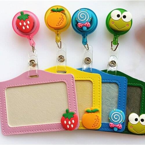 Cartoon Fruit Frog PU Staff Work Card Holder with Retractable Badge Reel Doctors Nurses Badge Holder ID Name Tag Pass Card Cover