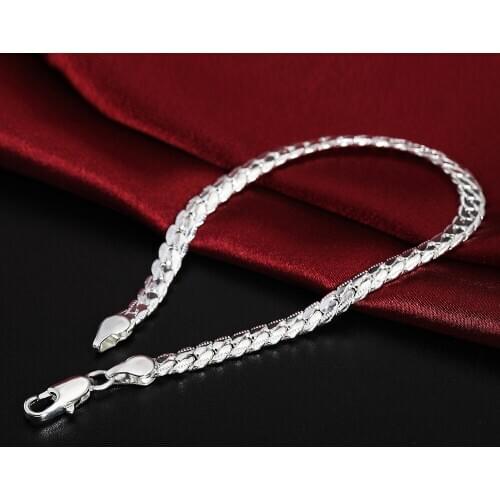 925 Sterling Silver Men Bracelet for Women Fine Jewelry 5MM 20cm Snake Flat Male Chain Bracelet Armband/pulsera for Men Homme