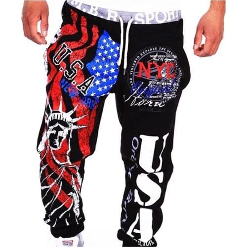 NEW 2021 Autumn Winter USA goddess of victory statue Printed Casual Hip Hop streetwear Elastic Waist Cargo Loose trousers men