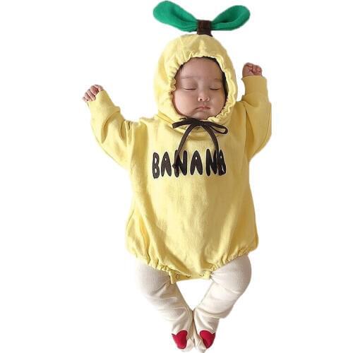 Pudcoco 2019 Newborn Kids Boy Girl Hoodie Bodysuit Winter Warm Banana Print Jumpsuit Sweatshirt Autumn Clothes One Pieces 0-24m