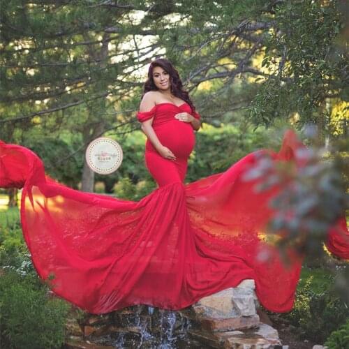 Maternity Photography Long Dress Long Train Baby Shower Chiffon Dresses Slip Strap Maternity Photo Shoot Stretchy Cotton Dress