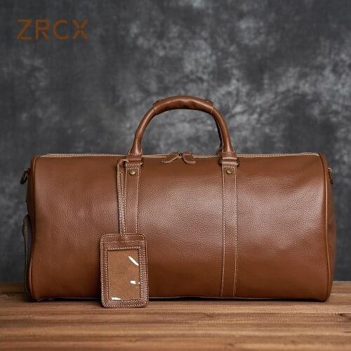 ZRCX Natural Cow Skin Travel Bags Mens Leather Overnight Bags Hand Luggage Men Male Weekend Bag Business Man 50cm