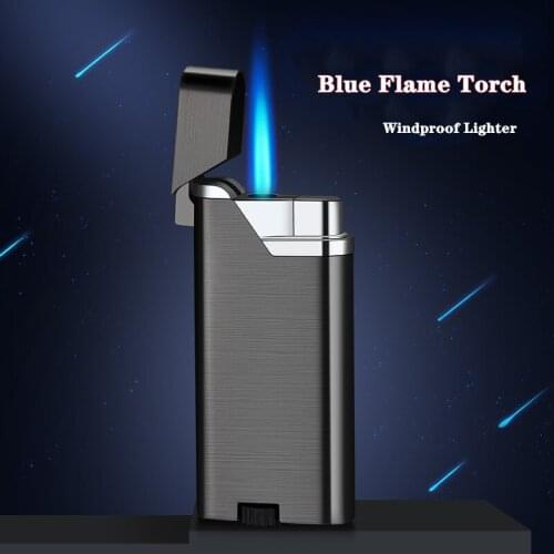 Blue Flame Torch Windproof Inflatable Butane Metal Turbo Lighter Cigar Smoking Smoking Accessories Multifunction Gadgets for Men