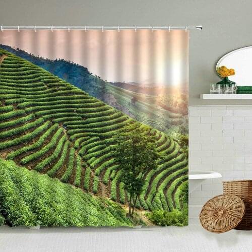 Mountain Road Green Plant Natural Scenery Shower Curtain Grassland Rural Photography Bathroom Decoration Waterproof Curtains