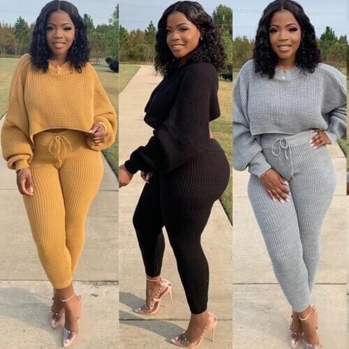 High Street Ribbed Womens Tracksuit Classic Sweaters Batwing Sleeve Pants Two Piece Set Knitted Sweatsuit Fitness Matching Set