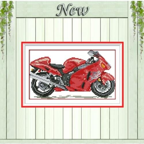 Red motorcycle,11CT Counted printed on Canvas DMC 14CT Cross Stitch Embroidery kit,Needlework Set, Motor House Home wall Decor