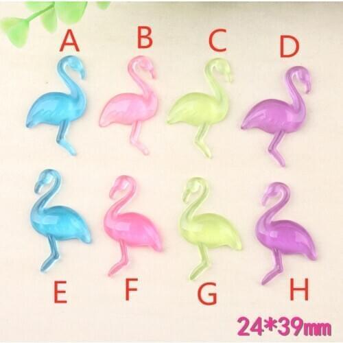Mini Order 10pcs 24*39mm Animal Flamingo Bird Resin Cabochons Flatback Ornament Accessories Cameo Sticker Patch Button Bow DIY
