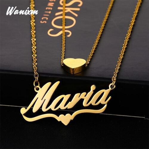 Multi-layer Necklace Name Custom Jewelry for Women Personalized Nameplate Heart Necklace Pendant Gold Stainless Steel Chain