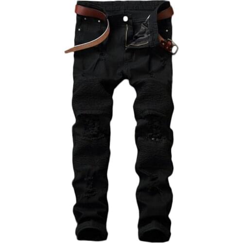 Fashion 2021 Men Jeans Men Slim Ripped Hole Jeans Solid Color Skinny Straight Trousers Pants Men Trousers Pants pantalon homme