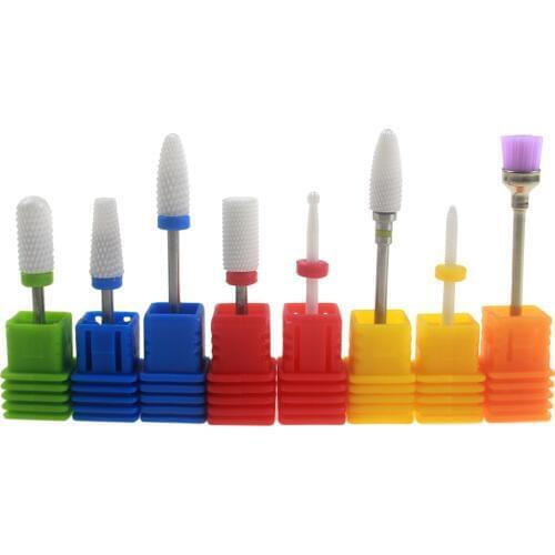 8Pcs/Lot Ceramic Nail Drill Bit Set For Electric Manicure Machine Accessories Nail Art Tools Electric Manicure Cutter Nail Files