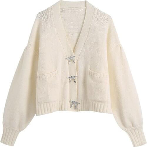 Xikom 2021 New Women Vintage Single Breasted Solid Sweater Girl Sweet Cute Knitted Cardigan Female Casual Fashion V Neck Top