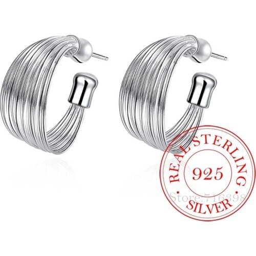 New Korean Vintage Multi Line Hoop Earrings for Women 2020 925 Sterling Silver Statement Fine Party Jewelry Brincos Female Gifts