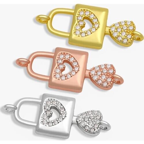 OCESRIO DIY Pendant CZ Copper Heart Clip Lock Charms Decoration For Hand Made Chains Bracelet Jewelry Making Supplies chma013