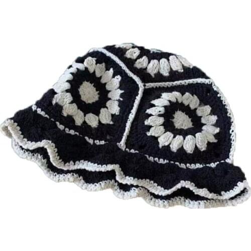 Autumn Winter Female Windproof Black Bucket Cap Skullies Beanies Women Cotton Knit Flowers Breathable Warm Fisherman Hat R78