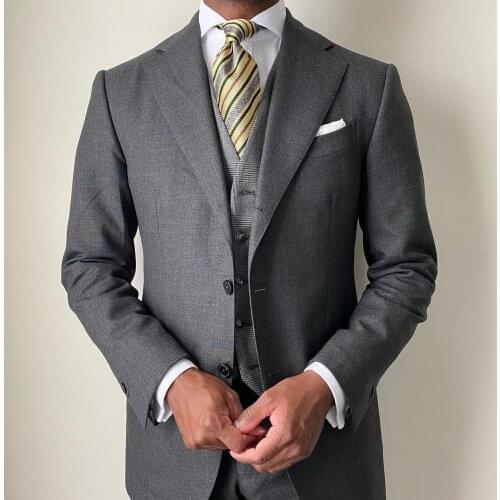 Jacket+Pants) Classic Vintage Dark Grey 2 Piece Groom Tuexdos For Wedding Formal Prom Suit Party Evening Blazer Custom Made