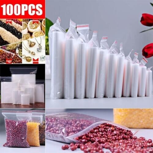100PCS Zip Lock Plastic Storage Bag Food Storage Reclosable Kitchen Gadget Vacuum Storage Bag Poly Clear Bags