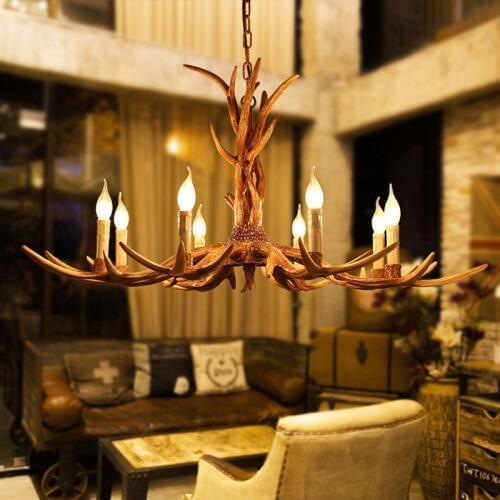 Europe Country 4 Heads Brown Dining Room Antler Chandeliers Lights Pendant Lamps Ceiling Fixtures Lighting, E14 110-240V