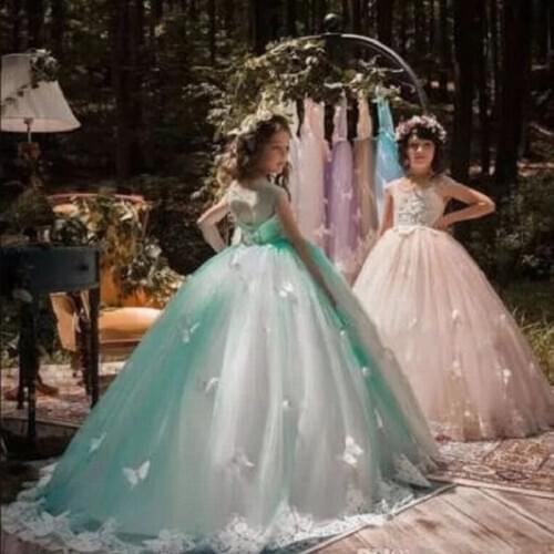 Girls Pageant Dress Princess Gown Flower Girl Dresses Butterfly Celebrity Kids Formal Gown First Communion Dresses For Girls