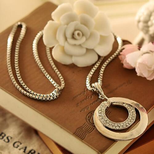 RONGQING 12Pcs/lot Girl Jewelry Pendant Chain alloy Double circle Sweater chain Gold Necklace for women