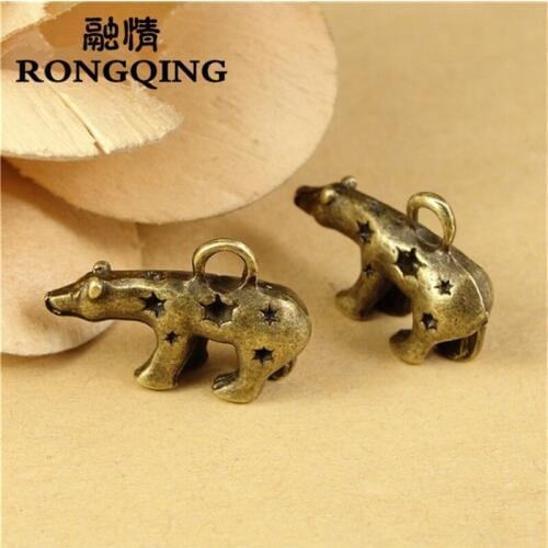 RONGQING 40pcs/lot 23*15MM Polar Bear Charms Antique Bronze Animal Pendant for Jewelry Making