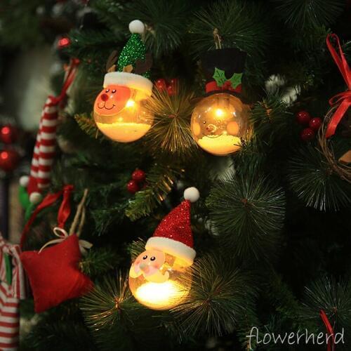 Christmas Decor with Lights Foam Particles Navidad Natal Balls Cartoon Creative Tree Decorations Kids Gift for Home Forest Man