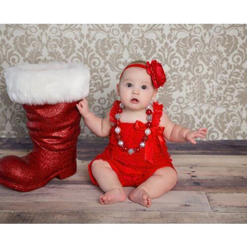 Christmas Romper Red Lace Petti Romper Baby Girl Clothes Newborn Infant Lace Jumpsuit Toddler Christmas Outfit
