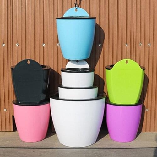 Self Watering Solid Color Flower Pot Wall Hanging Resin Automatic Plastic Planter Durable For Garden Balcony With Hook