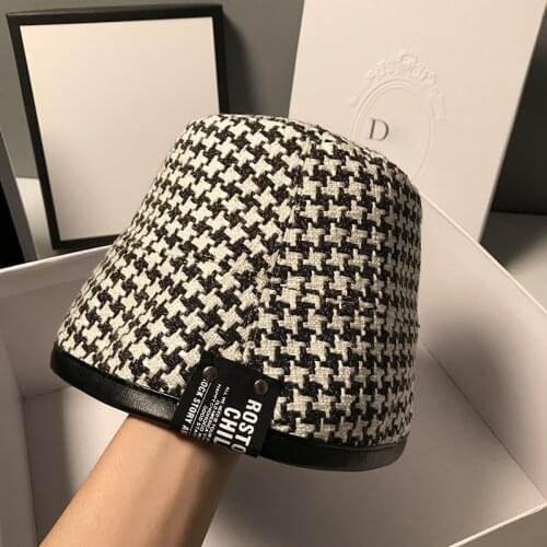 2020 Brand Fashion Fisherman Hat Spring Autumn Winter Lattice Hats Women Black Plaid Hats Female Tweed Plaid Bucket Hats