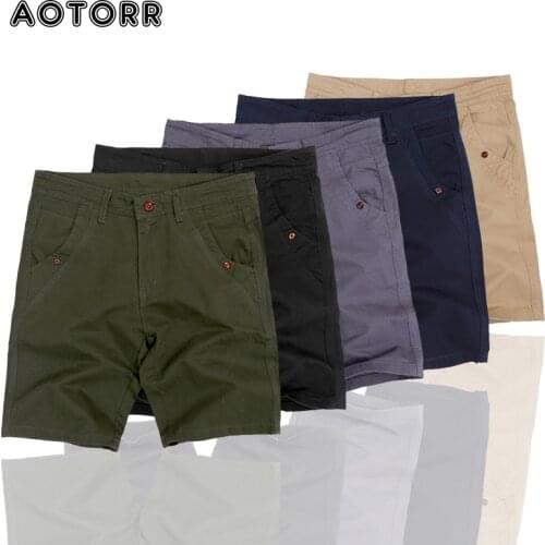 Mens Casual Shorts Cotton Summer 2021 Male Solid Color Short Trousers Jogging Outwork Shorts Zipper Pocket Business Style