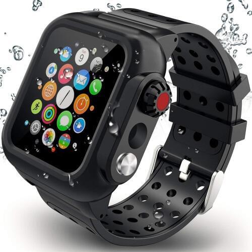 Silicone Waterproof Sport Case for Apple Watch Band 38mm 42mm 40mm 44mm Breathable Bracelet Strap for iWatch Series SE/6/5/4/3/2