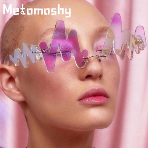 Fashion Wave Frame Sunglasses Men Women 2020 Rimless Sun Glasses Punk Style Street Sunglass Oculos De Sol Feminino UV400 Shades