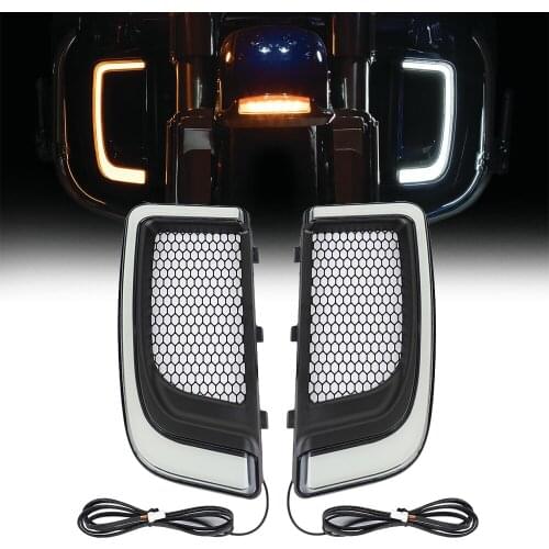 Motorcycle LED Turn Signal Running Fairing Lower Grills Light For Harley Touring Tri Road Street Electra Glide FLHTCU 2014-2020