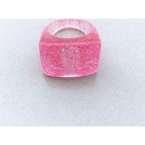 UJBOX US Size 8 Glitter Acrylic Resin Ring Women Fashion Pink Sequins Wedding Bands Party Birthday Jewelry Gift