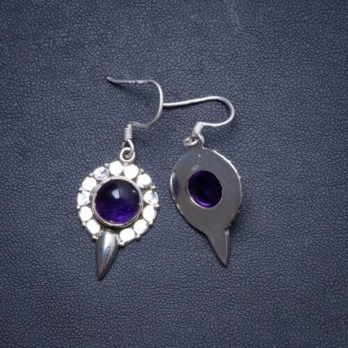 Natural Amethyst Handmade Unique 925 Sterling Silver Earrings 1.75" X4124