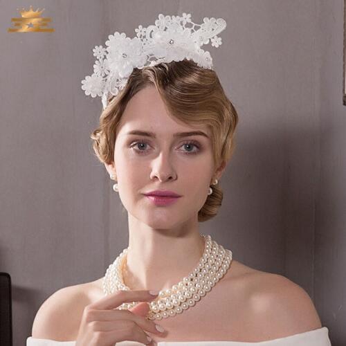 Spring Fedoras Hat Female Summer New British Elegant Hairband Hat Girls White Wedding Bride Headdress Lady Party Hat B-8218