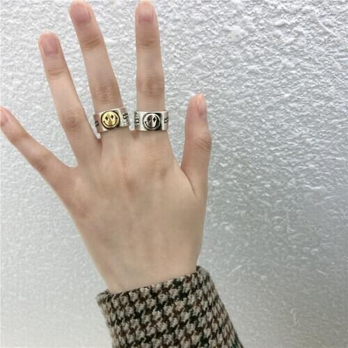 Punk Vintage Smile Face Rings For Women Boho Female Charms Jewelry Men Antique Knuckle Ring Fashion Party Gift