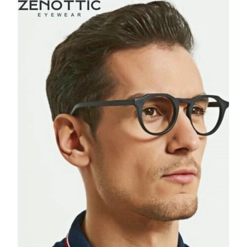 ZENOTTIC Acetate Anti Blue Light Glasses Men Goggles Retro Round Optical Myopia Spectacles Frame Women Computer Gaming Eyewear